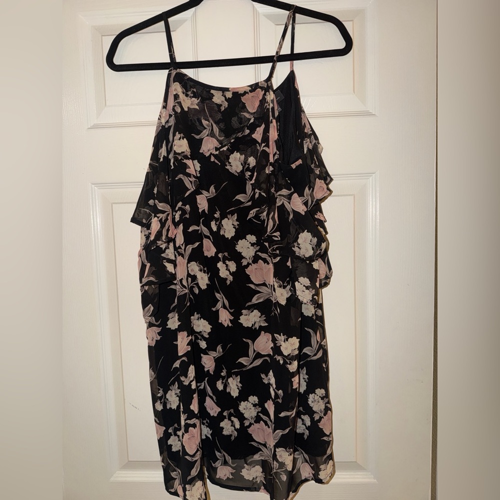 Byer California Asymmetrical Floral Skirt - Black and Pink